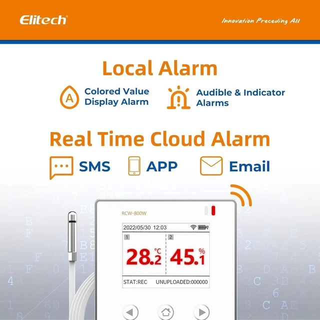 Alt view image 3 of 7 - WiFi Digital Temperature Humidity Data Logger, 2.4GHz/5GHz WiFi Remote Real-Time Monitor with External Probes, Cloud Storage, App and Email Alerts, 16.4ft, RCW-800W-THE, -40°F to 176°F