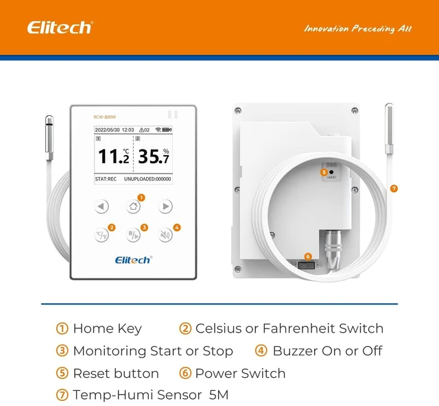 Alt view image 7 of 7 - WiFi Digital Temperature Humidity Data Logger, 2.4GHz/5GHz WiFi Remote Real-Time Monitor with External Probes, Cloud Storage, App and Email Alerts, 16.4ft, RCW-800W-THE, -40°F to 176°F