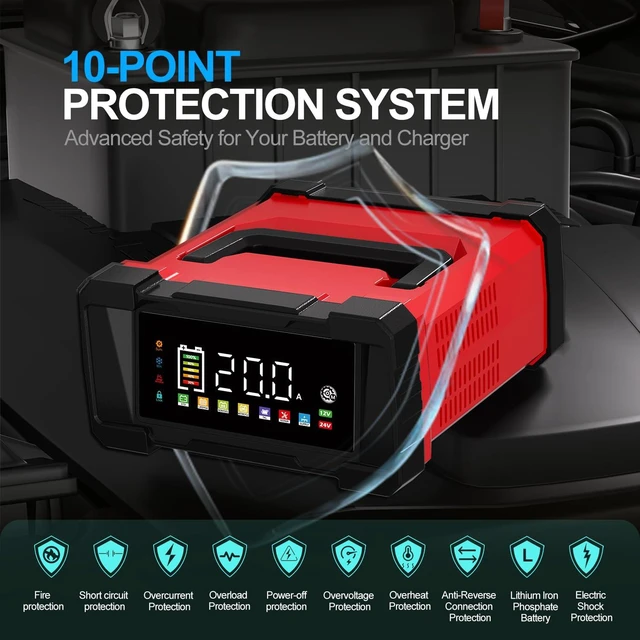 Alt view image 4 of 7 - Battery Charger 20-Amp 12V/24V Smart Trickle Charger for Car - Battery Maintainer Trickle Charger, and Car Battery Charger Heavy Duty with Temperature Compensation for Automotive Truck Motorcycle