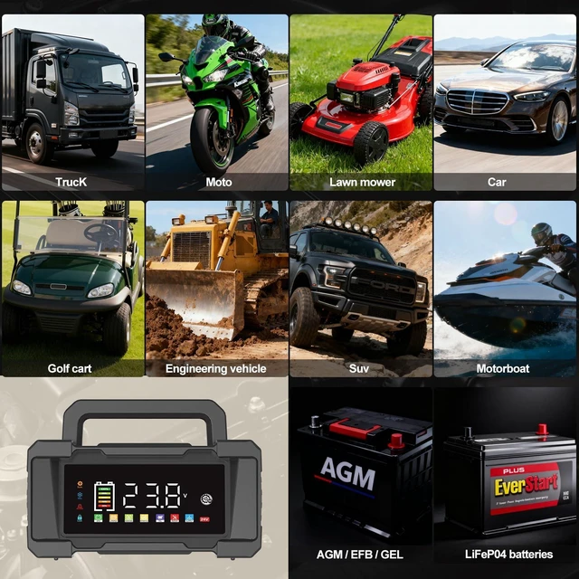 Alt view image 7 of 7 - Battery Charger 20-Amp 12V/24V Smart Trickle Charger for Car - Battery Maintainer Trickle Charger, and Car Battery Charger Heavy Duty with Temperature Compensation for Automotive Truck Motorcycle