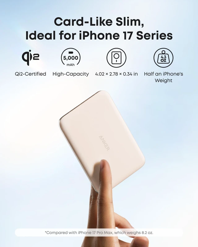 Alt view image 3 of 6 - Nano Magnetic Power Bank, 5,000mAh Qi2-Certified 15W Portable Charger | Ultra-Slim Travel Essentials: 0.34 in, Qi2 15W MagSafe-Compatible Battery Pack for iPhone 17/16/15 Series and More