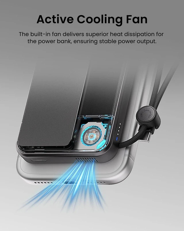 Alt view image 6 of 7 - for MagSafe Power Bank Qi2.2 25W 10000mAh Magnetic Portable Charger | ICEMAG 3 35W USB-C Charging with Active Cooling& Built-in Cable, Transparent Design, Wireless Battery Pack for iPhone 18 Pro