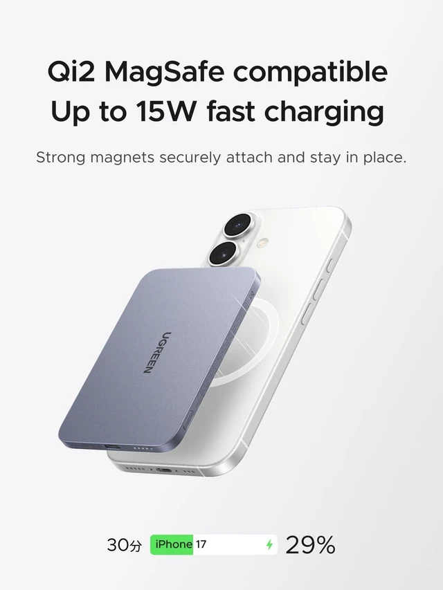 Alt view image 3 of 7 - Magflow Air Slim Magsafe Power Bank Qi2 15W Portable Charger 5000mAh | 0.34in Ultra-Slim Magnetic Power Bank, 6.4oz; 20W USB-C Fast Charge; MagSafe-Compatible for iPhone & Android; Soft Touch Grey
