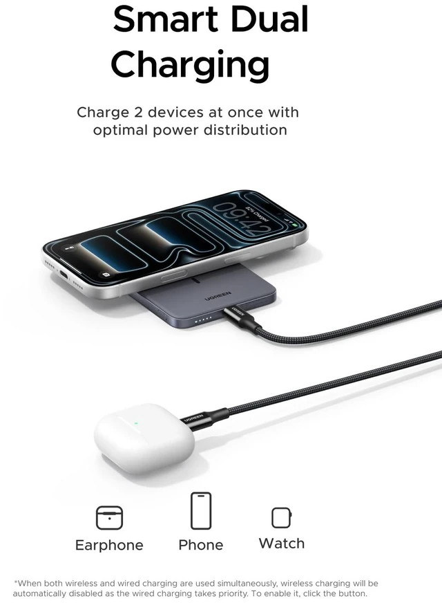 Alt view image 6 of 7 - Magflow Air Slim Magsafe Power Bank Qi2 15W Portable Charger 5000mAh | 0.34in Ultra-Slim Magnetic Power Bank, 6.4oz; 20W USB-C Fast Charge; MagSafe-Compatible for iPhone & Android; Soft Touch Grey