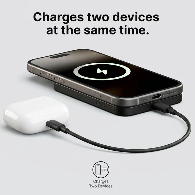 Alt view image 4 of 7 - Magnetic Power Bank 10000mAh, MagSafe Battery Pack Qi2 15W Wireless Charger + 20W USB-C Slim Aluminium Portable Charger for iPhone Air/17/16/15/14/13/12 & AirPods, 12in Cable, Black