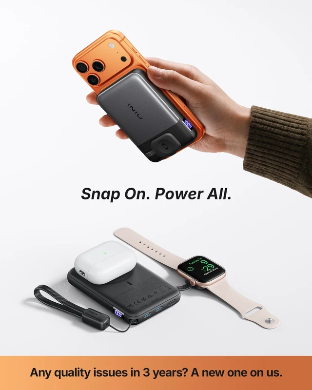 Alt view image 2 of 7 - for Magsafe Qi2.2 25W Portable Charger, 10000mAh Apple Watch Charger | Magnetic 25W & Wired 45W Fast Charging with USB-C Cable, for iPhone 18 - 12 Series, Wireless 5W for Apple Watch S1-S11