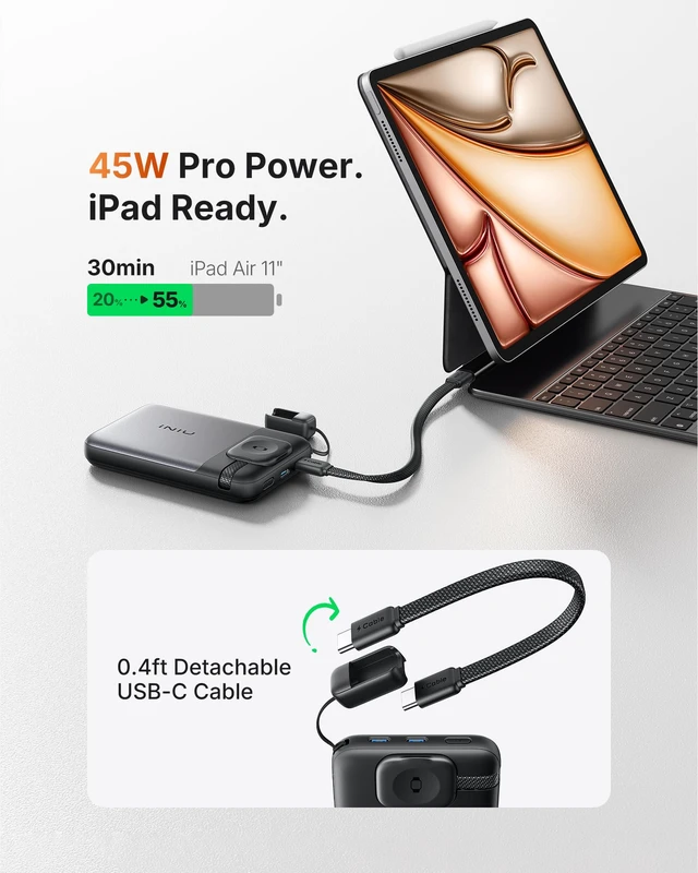 Alt view image 5 of 7 - for Magsafe Qi2.2 25W Portable Charger, 10000mAh Apple Watch Charger | Magnetic 25W & Wired 45W Fast Charging with USB-C Cable, for iPhone 18 - 12 Series, Wireless 5W for Apple Watch S1-S11