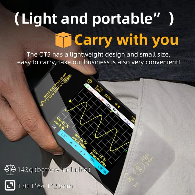Alt view image 6 of 7 - BSIDE OT5 Handheld Oscilloscope 50MHz Bandwidth Digital Oscilloscope | 3.2'' TFT Display Portable Automotive Oscilloscope 200MSa/s Sampling Rate Trigger Function Auto/Nomal/Single