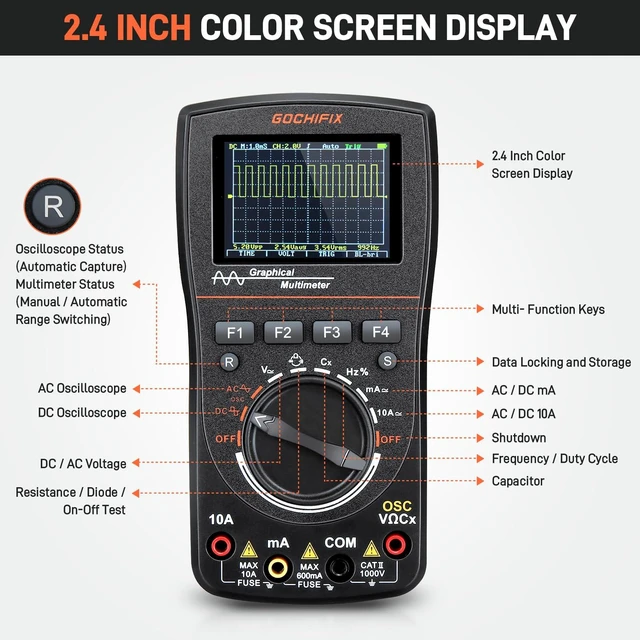 Alt view image 5 of 7 - 2-in-1 Handheld Oscilloscope Multimeter, 10MHz 50MSa/s Scope | 6000 Counts High Precision Tester, Portable Design for Quick Electrical Repairs and DIY Electronic Component Diagnostics