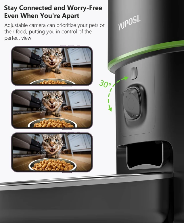 Alt view image 2 of 7 - Automatic Cat Feeder with Camera - 5G WiFi Auto Cat Food Dispenser, 1080P HD Video with Night Vision, 1-15 Meals, 1-99 Portions, 2-Way Audio, Keeps Food Fresh, Timed Pet Feeder Also for Dogs