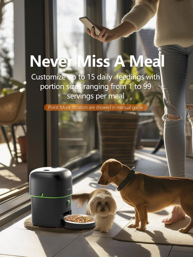 Alt view image 3 of 7 - Automatic Cat Feeder with Camera - 5G WiFi Auto Cat Food Dispenser, 1080P HD Video with Night Vision, 1-15 Meals, 1-99 Portions, 2-Way Audio, Keeps Food Fresh, Timed Pet Feeder Also for Dogs