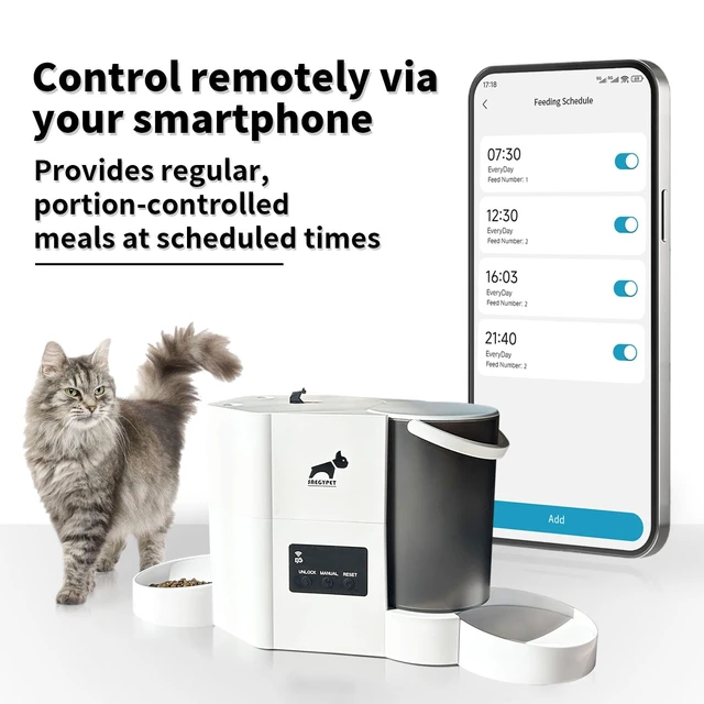 Alt view image 4 of 7 - Automatic Cat Feeder 2-in-1 Cat Feeder and Gravity-Fed Water System | 3L Food Tank & 2L Water Tank for Supports 5G/2.4GHz Dual-band WiFi APP Remote Control | Up to 10 Timed Feedings Per Day