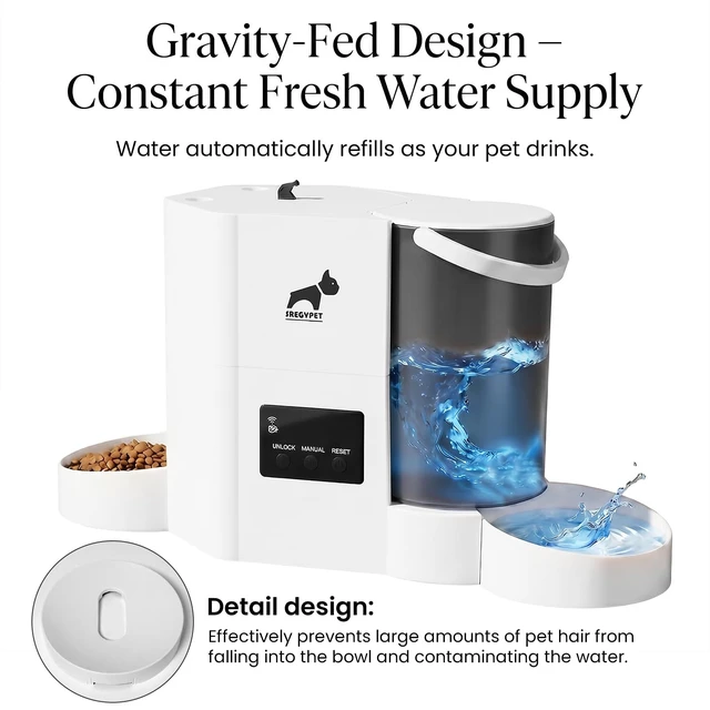 Alt view image 6 of 7 - Automatic Cat Feeder 2-in-1 Cat Feeder and Gravity-Fed Water System | 3L Food Tank & 2L Water Tank for Supports 5G/2.4GHz Dual-band WiFi APP Remote Control | Up to 10 Timed Feedings Per Day