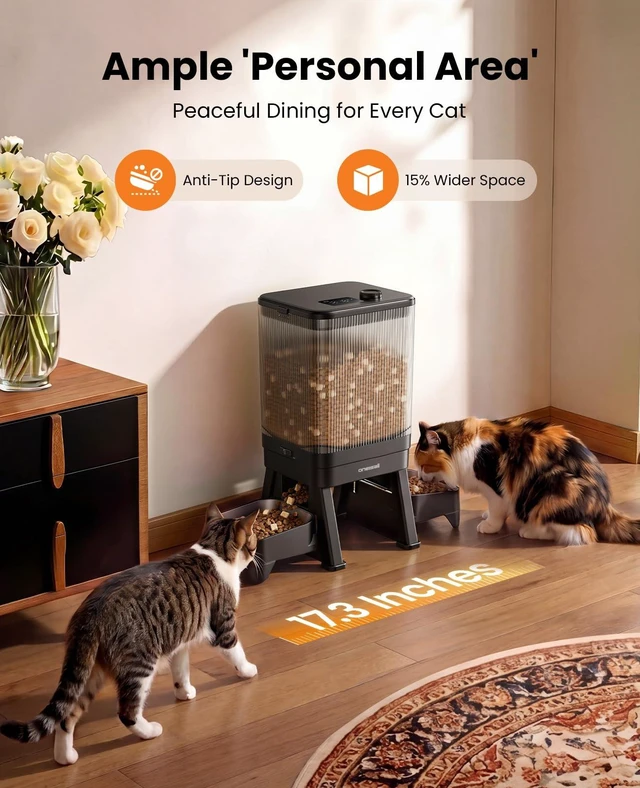 Alt view image 2 of 7 - Automatic Cat Feeder for 2 Cats Pets, 32 Cups/7L | Elevated Bowls, Prevent Fighting, Precise Portions, Balanced Dispensing, Non-Slip & Stable, Easy-to-Clean