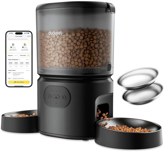 Main image of Automatic Cat Feeder for 2 Cats, Dual Cat Feeder with 5G WiFi APP | Cat Food Dispenser App Control, Timed Precise Feeding, Portion Control, 5L Auto Pet Feeder, Double Stainless, Voice Recorder
