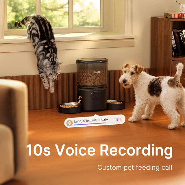 Alt view image 4 of 7 - Automatic Cat Feeder for 2 Cats, Dual Cat Feeder with 5G WiFi APP | Cat Food Dispenser App Control, Timed Precise Feeding, Portion Control, 5L Auto Pet Feeder, Double Stainless, Voice Recorder