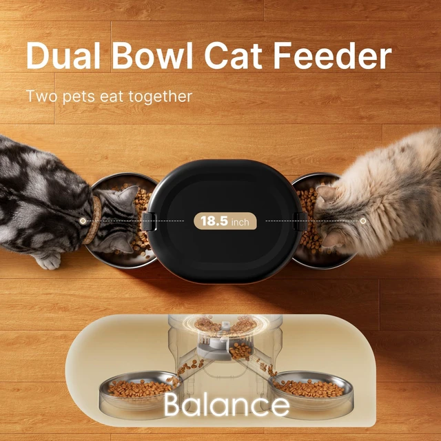 Alt view image 2 of 7 - Automatic Cat Feeder for 2 Cats, Dual Cat Feeder with 5G WiFi APP | Cat Food Dispenser App Control, Timed Precise Feeding, Portion Control, 5L Auto Pet Feeder, Double Stainless, Voice Recorder