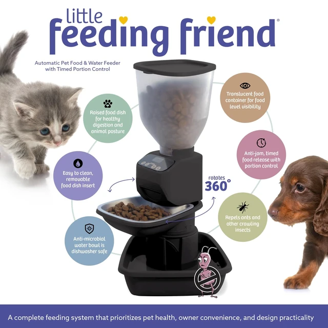 Alt view image 2 of 7 - ® Automatic Dog & Cat Food Feeder with Water Dispenser, Smart Portion Control, OLED Display, Anti-Jam Design, Battery Operated, XS 415 lbs Pets, Black