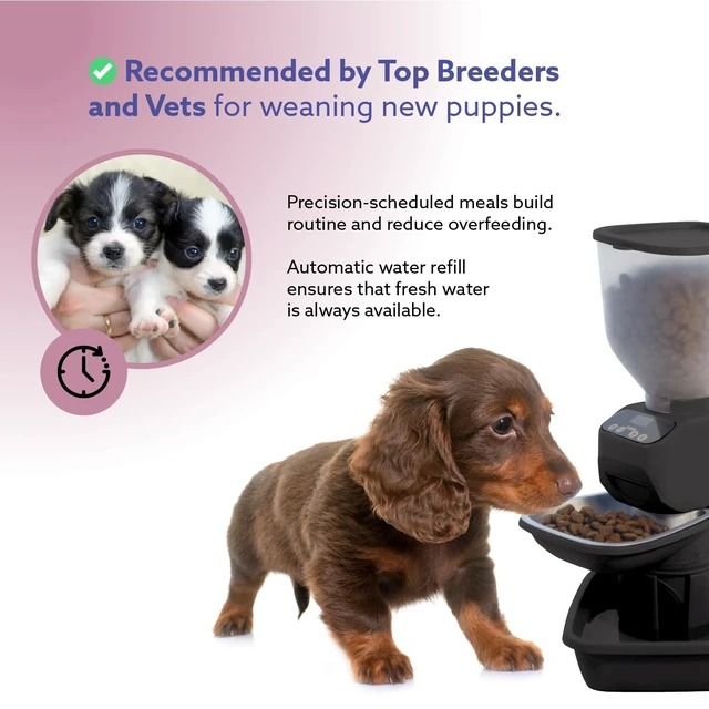 Alt view image 4 of 7 - ® Automatic Dog & Cat Food Feeder with Water Dispenser, Smart Portion Control, OLED Display, Anti-Jam Design, Battery Operated, XS 415 lbs Pets, Black