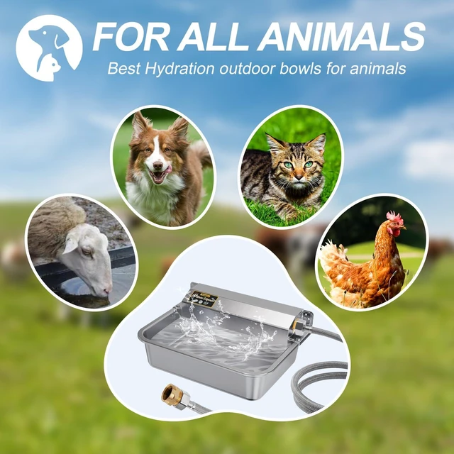 Alt view image 7 of 7 - 1Gal/3.8L Automatic Water Dispenser for Dogs, Patented Automatic Dog Water Bowl Dispenser, Stainless Steel Water Bowl for Livestock Chicken, Outdoor Dog Water Feeder Fit 3/4'' GHT Faucet