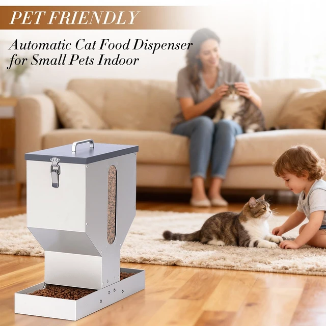 Alt view image 2 of 7 - Automatic Cat Feeder 2 Cats Gravity Dual Cat Food Dispenser | Auto Dry Food Dispenser with Strong Anti-Jam System Galvanized Steel Pet Food Station Indoor & Outdoor Double Bowls