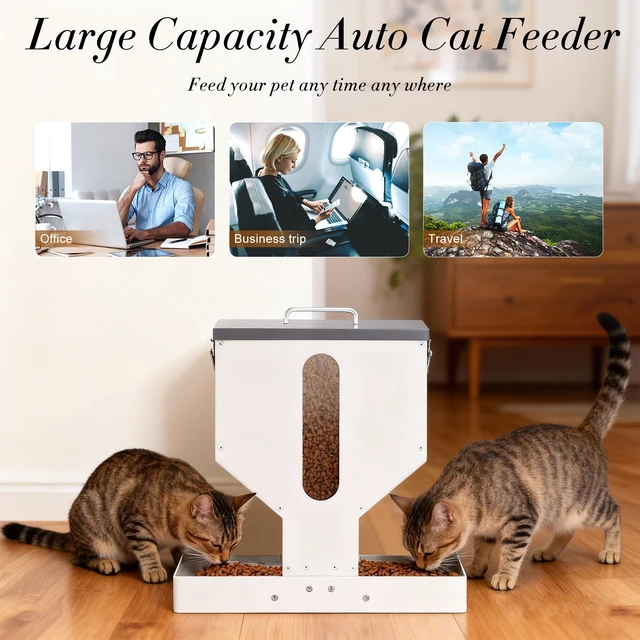 Alt view image 5 of 7 - Automatic Cat Feeder 2 Cats Gravity Dual Cat Food Dispenser | Auto Dry Food Dispenser with Strong Anti-Jam System Galvanized Steel Pet Food Station Indoor & Outdoor Double Bowls