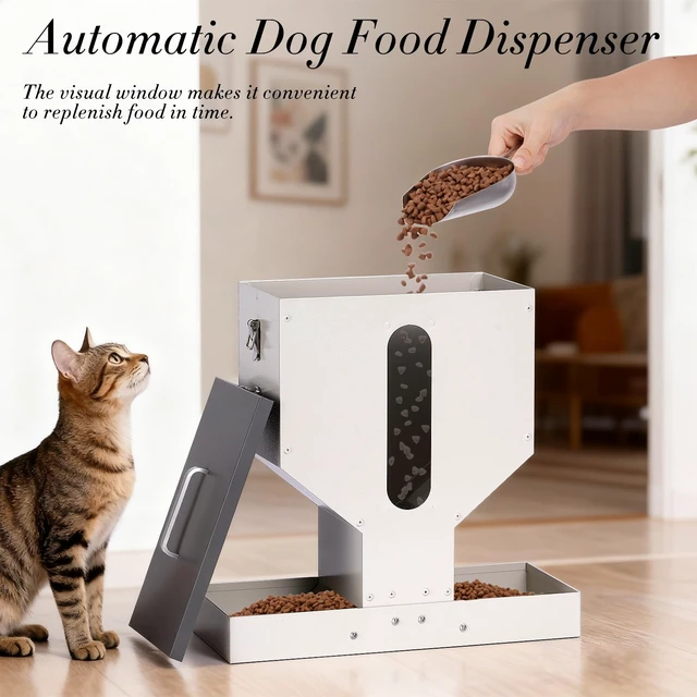 Alt view image 6 of 7 - Automatic Cat Feeder 2 Cats Gravity Dual Cat Food Dispenser | Auto Dry Food Dispenser with Strong Anti-Jam System Galvanized Steel Pet Food Station Indoor & Outdoor Double Bowls