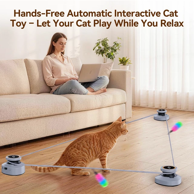 Alt view image 2 of 7 - Automatic Interactive Cat Toys for Indoor Cats with DIY Chase Track | Adjustable Speed, Rechargeable Electric Moving Treadmill Self-Play Exercise Toy with Feather for Bored Kittens & Adult Cats