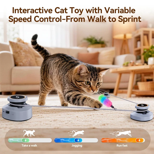Alt view image 3 of 7 - Automatic Interactive Cat Toys for Indoor Cats with DIY Chase Track | Adjustable Speed, Rechargeable Electric Moving Treadmill Self-Play Exercise Toy with Feather for Bored Kittens & Adult Cats
