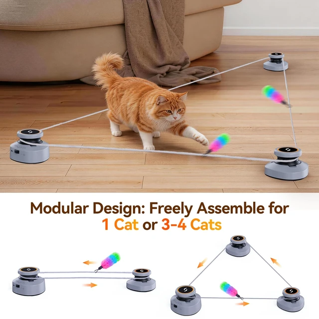 Alt view image 5 of 7 - Automatic Interactive Cat Toys for Indoor Cats with DIY Chase Track | Adjustable Speed, Rechargeable Electric Moving Treadmill Self-Play Exercise Toy with Feather for Bored Kittens & Adult Cats