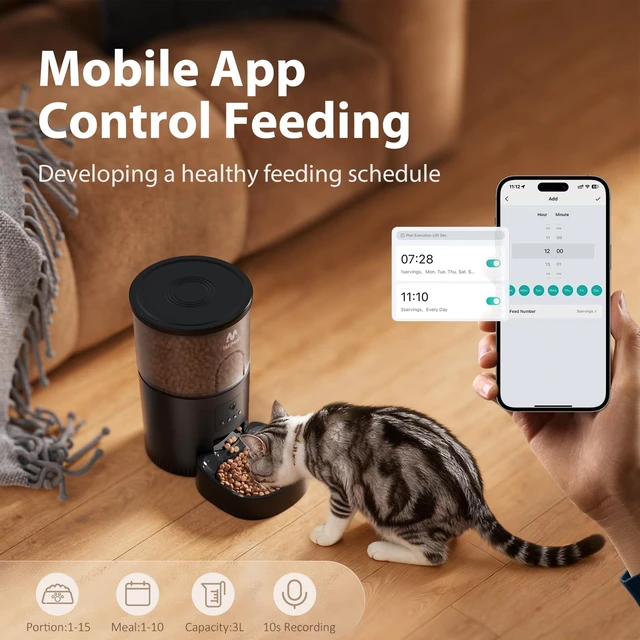 Alt view image 3 of 7 - Automatic Cat Feeder with Camera - AI Pet Recognition & Recording, Night Vision, 5G WiFi APP Remote Control, Two-Way Audio & Desiccant Bag, Timed Programmable Food Dispenser for Small Pets