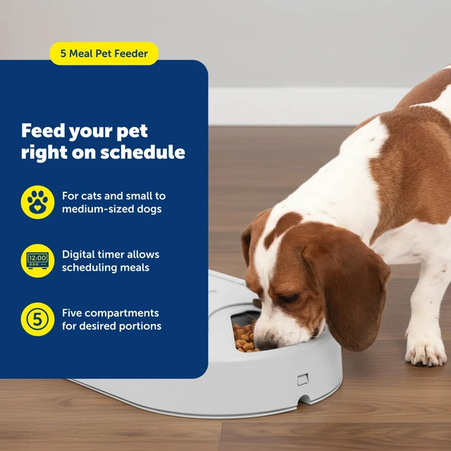 Alt view image 2 of 7 - Automatic Dog Feeder, 5 Meals, 40 oz Capacity, Plastic, for Dry Food, Multiple Pets