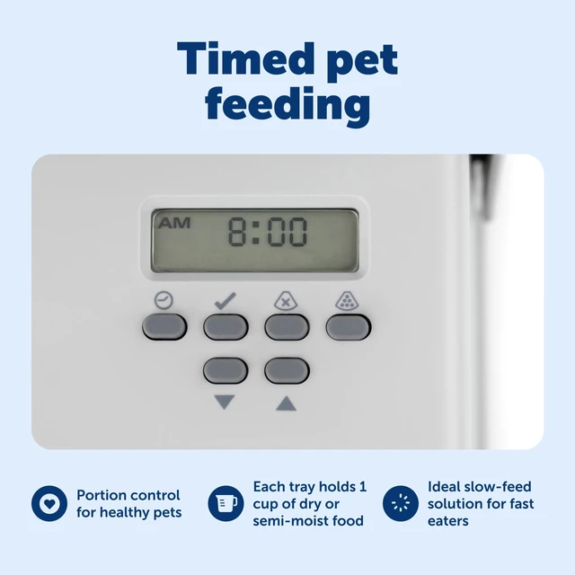 Alt view image 4 of 7 - Automatic Dog Feeder, 5 Meals, 40 oz Capacity, Plastic, for Dry Food, Multiple Pets