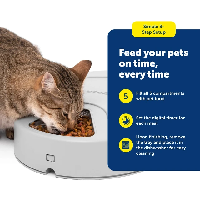 Alt view image 5 of 7 - Automatic Dog Feeder, 5 Meals, 40 oz Capacity, Plastic, for Dry Food, Multiple Pets