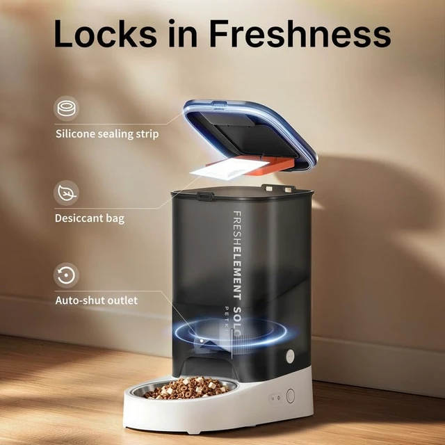 Alt view image 4 of 7 - Automatic Cat Feeder, 2.4G WiFi Automatic Dog Feeder, App Control Pet Food Dispenser with Triple Fresh-Lock System, Schedule Feeding, Food Shortage Alert, Dual Power-Charge&Battery,3L Capacity