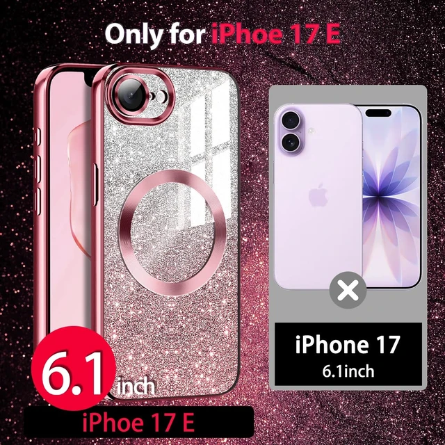 Alt view image 2 of 7 - for iPhone 17e Case,Compatible with MagSafe,Clear Magnetic Glitter Sparkle Luxury Plated Soft TPU Bumper Full Camera Lens Protector for Apple iPhone 17e,All Rose Gold