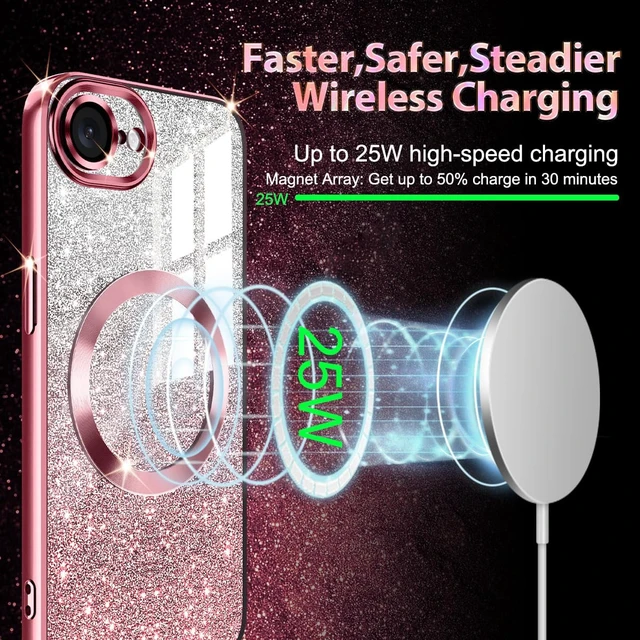 Alt view image 3 of 7 - for iPhone 17e Case,Compatible with MagSafe,Clear Magnetic Glitter Sparkle Luxury Plated Soft TPU Bumper Full Camera Lens Protector for Apple iPhone 17e,All Rose Gold