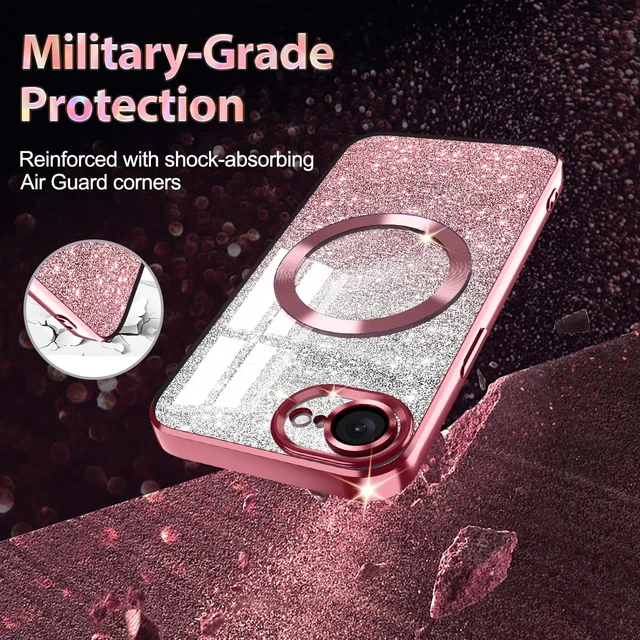 Alt view image 5 of 7 - for iPhone 17e Case,Compatible with MagSafe,Clear Magnetic Glitter Sparkle Luxury Plated Soft TPU Bumper Full Camera Lens Protector for Apple iPhone 17e,All Rose Gold