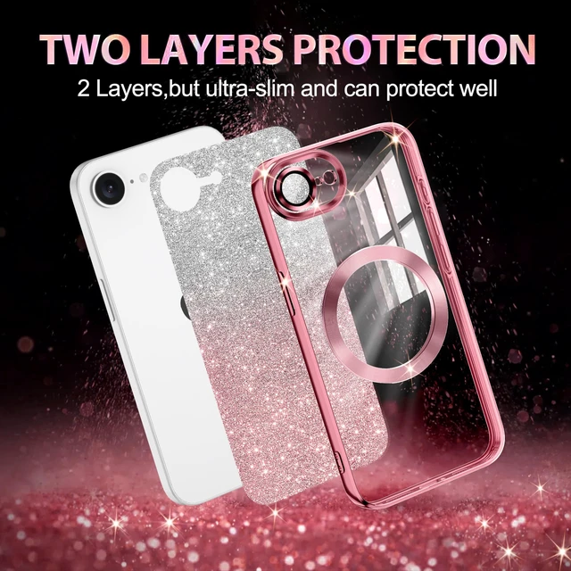 Alt view image 4 of 7 - for iPhone 17e Case,Compatible with MagSafe,Clear Magnetic Glitter Sparkle Luxury Plated Soft TPU Bumper Full Camera Lens Protector for Apple iPhone 17e,All Rose Gold