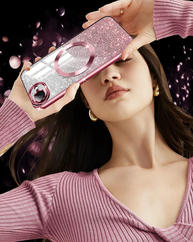 Alt view image 7 of 7 - for iPhone 17e Case,Compatible with MagSafe,Clear Magnetic Glitter Sparkle Luxury Plated Soft TPU Bumper Full Camera Lens Protector for Apple iPhone 17e,All Rose Gold