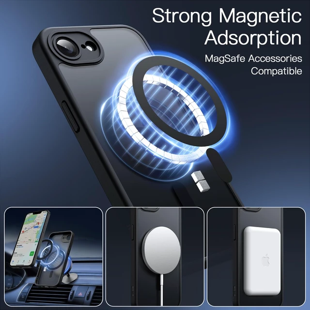 Alt view image 3 of 6 - Magnetic Matte Case for iPhone 17e/16e, Black | Compatible with MagSafe, Translucent Matte Back, Slim Shockproof Protection