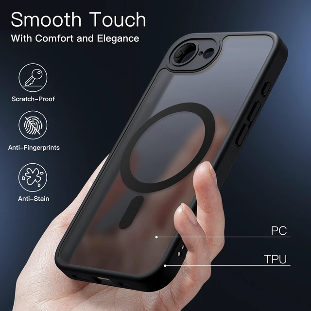 Alt view image 5 of 6 - Magnetic Matte Case for iPhone 17e/16e, Black | Compatible with MagSafe, Translucent Matte Back, Slim Shockproof Protection