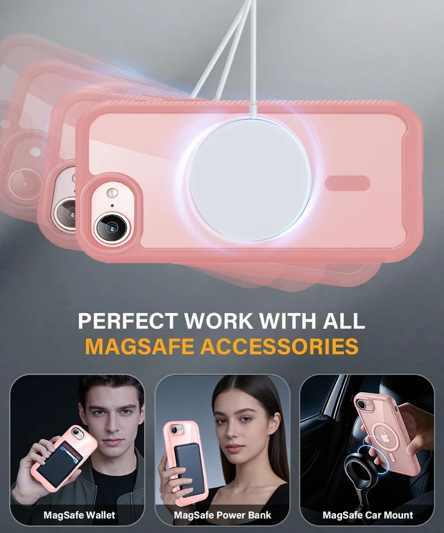 Alt view image 3 of 5 - for iPhone 16e & 17e Case with Built-in Sensitive Screen Protector, Full-Body Dual Front & Back Protective Phone Case, Pink