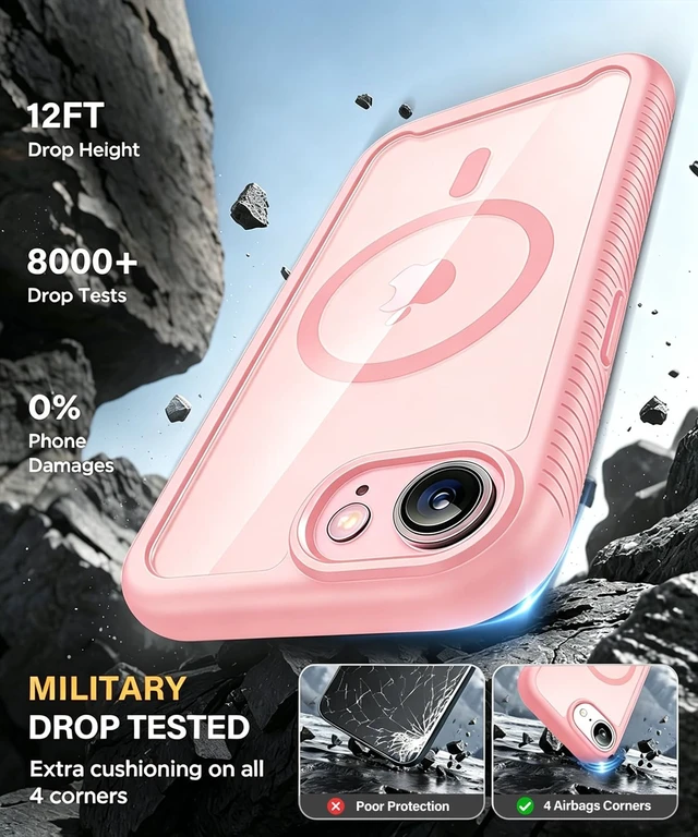 Alt view image 4 of 5 - for iPhone 16e & 17e Case with Built-in Sensitive Screen Protector, Full-Body Dual Front & Back Protective Phone Case, Pink