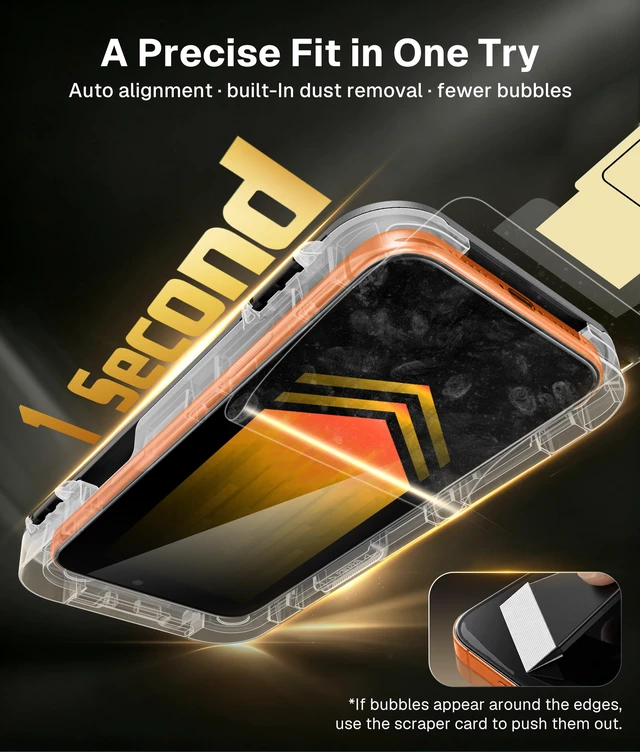 Alt view image 4 of 7 - 3 Pack 9H Glass for iPhone 17 Pro Max Screen Protector | Easy 1-Step Install, 8X Impact Absorption, 9H Tempered Glass, Align Tray, Bubble-Free, Full Coverage, Case-Friendly, HD Clear
