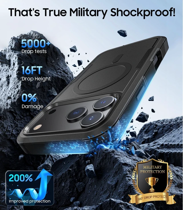 Alt view image 3 of 7 - Magnetic for iPhone 18 Pro Case Dual-Layer Shockproof Black | Rugged Heavy-Duty, Military-Grade Drop & Impact Protection, Tough Matte Finish, Fit for MagSafe Phone Case for iPhone 18 Pro