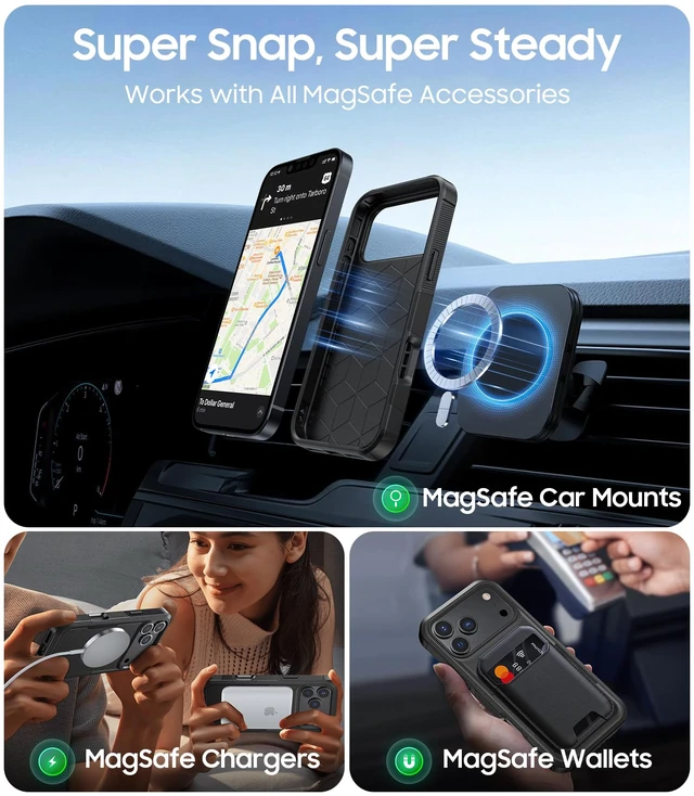 Alt view image 6 of 7 - Magnetic for iPhone 18 Pro Case Dual-Layer Shockproof Black | Rugged Heavy-Duty, Military-Grade Drop & Impact Protection, Tough Matte Finish, Fit for MagSafe Phone Case for iPhone 18 Pro