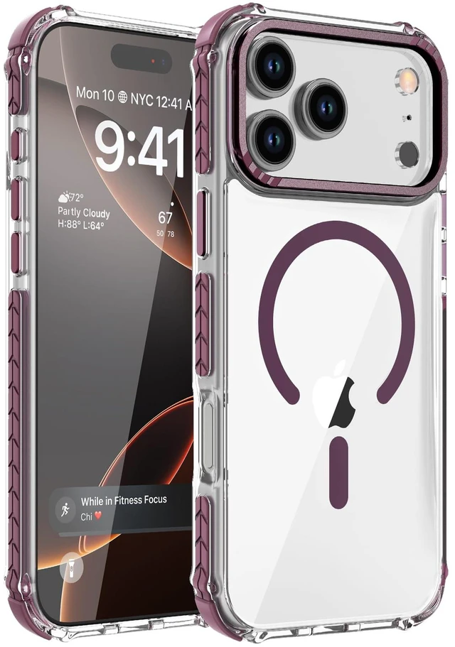 Main image of for iPhone 18 Pro Max Case/iPhone 17 Pro Max Case Clear+Wine Red | Compatible with Magsafe Military Grade Drop Protection Transparent Slim Fit Anti-slip Shockproof Protective Phone Cover