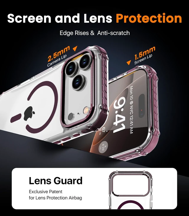 Alt view image 6 of 7 - for iPhone 18 Pro Max Case/iPhone 17 Pro Max Case Clear+Wine Red | Compatible with Magsafe Military Grade Drop Protection Transparent Slim Fit Anti-slip Shockproof Protective Phone Cover