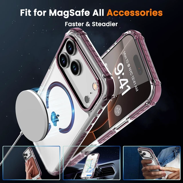 Alt view image 4 of 7 - for iPhone 18 Pro Max Case/iPhone 17 Pro Max Case Clear+Wine Red | Compatible with Magsafe Military Grade Drop Protection Transparent Slim Fit Anti-slip Shockproof Protective Phone Cover
